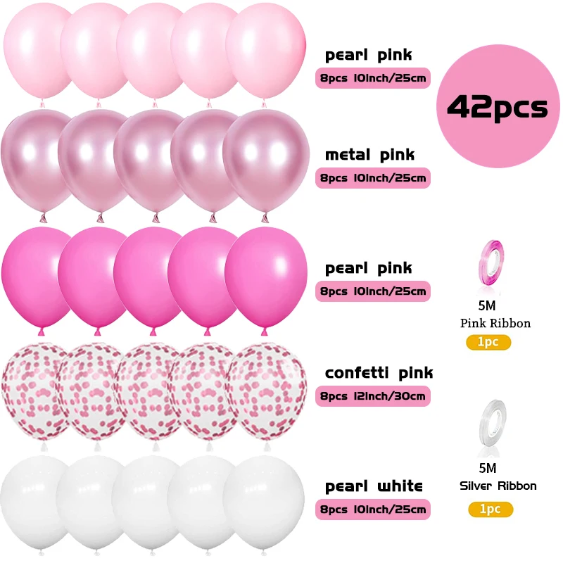 42pcs Pink Mix Confetti Latex Balloons Happy Birthday Party Decorations Kids Girl Boy Baby Shower Adult Wedding Globos Supplies