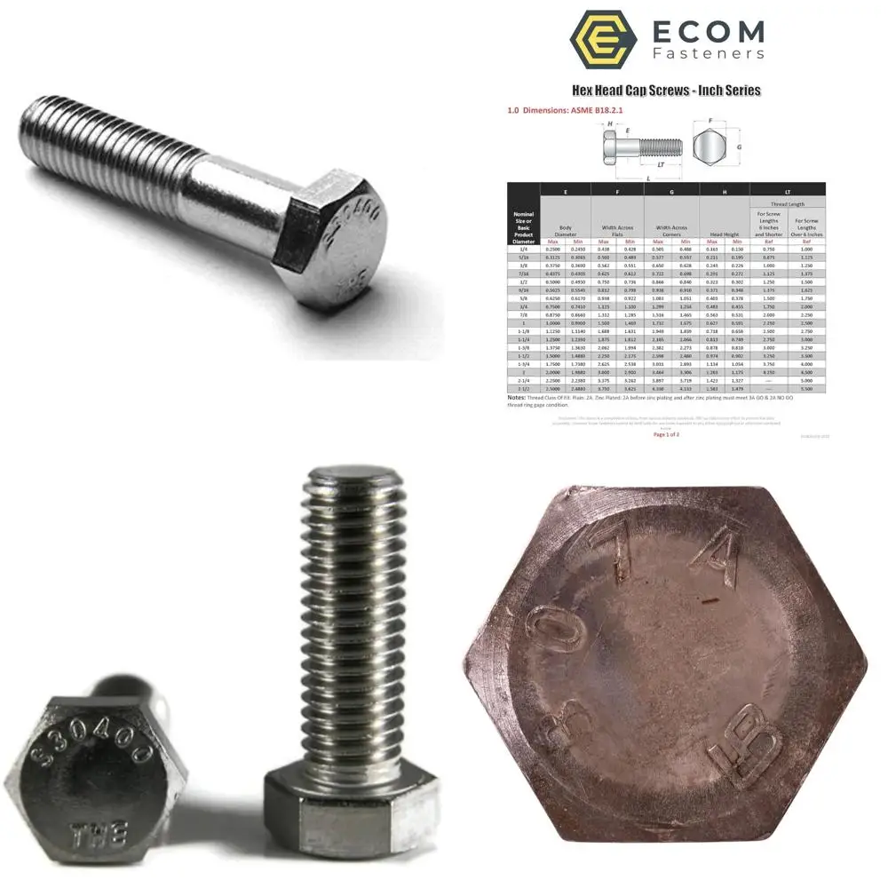 

Stainless Steel Hex Cap Screws 18-8 Grade, Coarse Thread, 75 Pieces, 5/8-11 x 2-3/4 Length, Partially Threaded