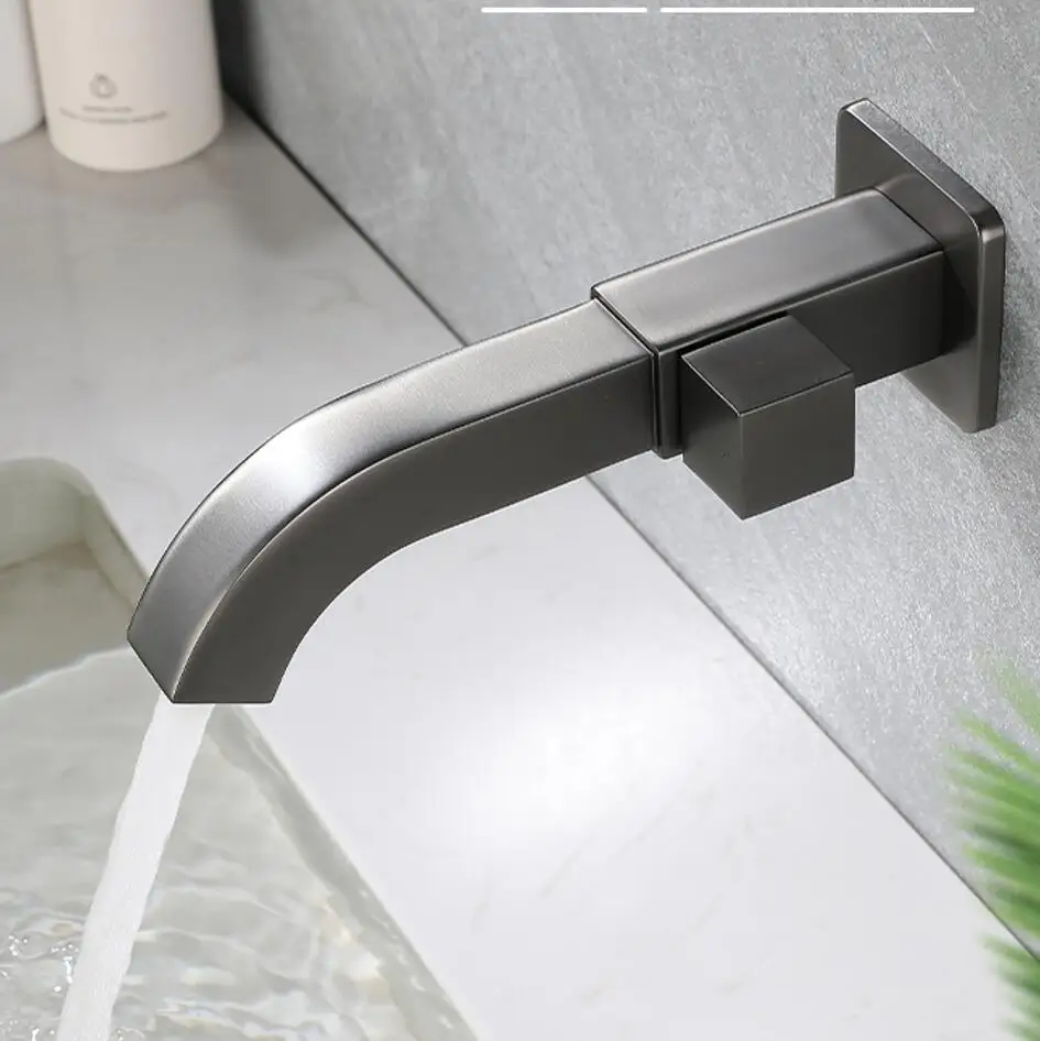 

brushed gray Tap In Wall Basin brass Faucet brushed Gold Black Chrome Wall Mounted Basin Spout Lavatory