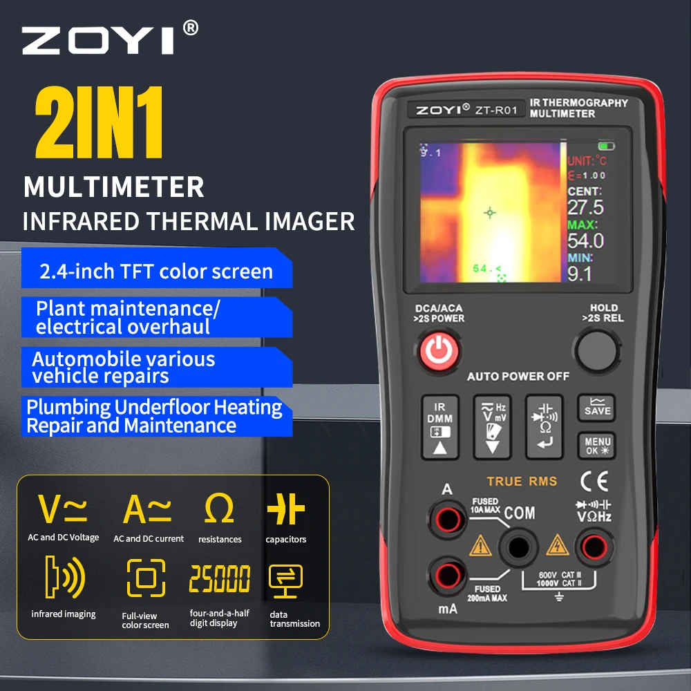 ZOYI ZTR01 2in1 Thermal Imager AC/DC Current Voltage Multimeter IR Camera -20℃ to 550℃ Floor Pipeline Heating Electronic Inspect