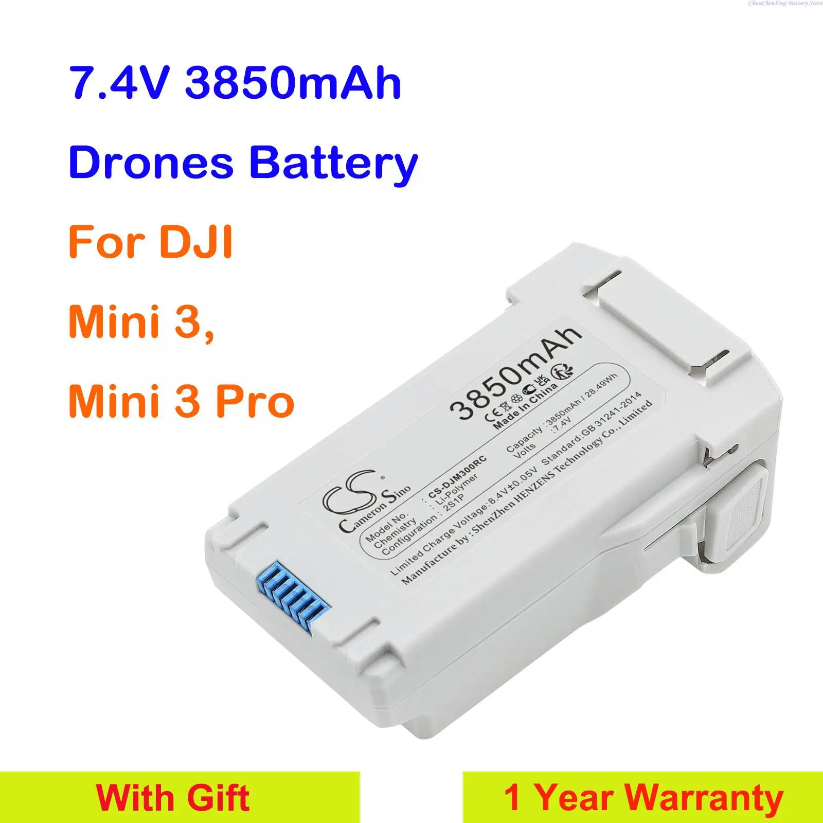 Cameron Sino 7.4V 3850mAh Drones Battery BWX162-2453-7.38, BWX162-3850-7.38 for DJI Mini 3, Mini 3 Pro +Gifts