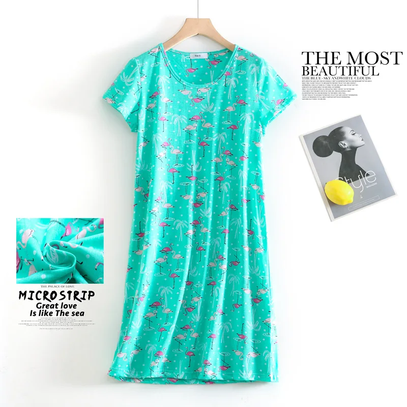 Summer Women Casual Cartoon Sleep Dress Cotton Loungewear Nightgown Female Short Sleeve Top Quality Loose Home Dress Plus Size - view 2