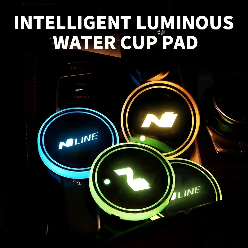 مضيئة سيارة كأس الماء كوستر حامل 7 الملونة Led مصباح لتهيئة الجو لشركة هيونداي N خط سوناتا توكسون كونا اكسسوارات السيارات #2