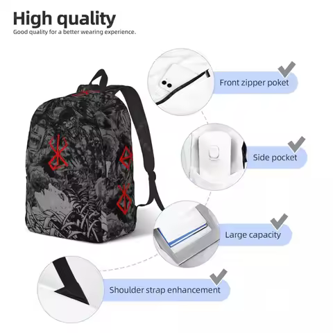 Anime Berserk School Backpack Women Girl Laptop Bookbag Durable Casual Daypack Lightweight Hiking Travel Bag