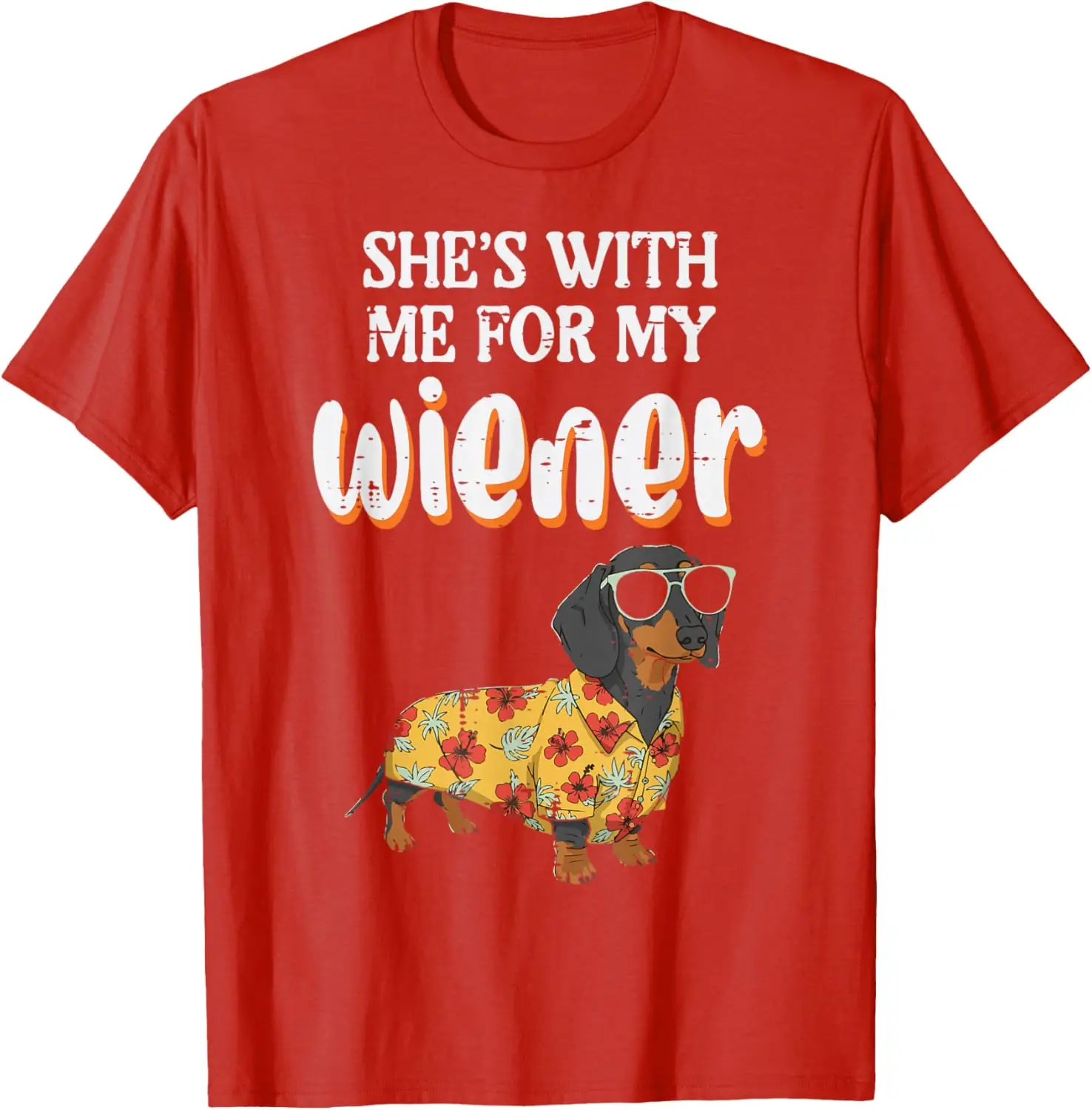 Funny Dachshund Wiener Dog Hawaiian Graphic Print Tee Casual Women Tee Selection Breathable Refreshing Young People's Choice Tee