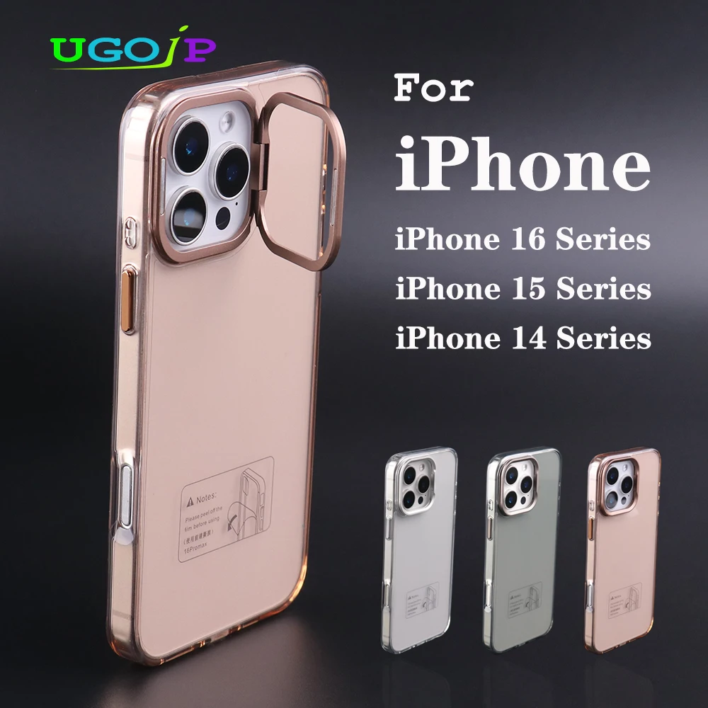 

UGOjP Case For iPhone 16 Pro Max 14 Pro Women Clear Phone Case For iPhone 15 Pro Metal Lens Holder Transparent Protective Cover