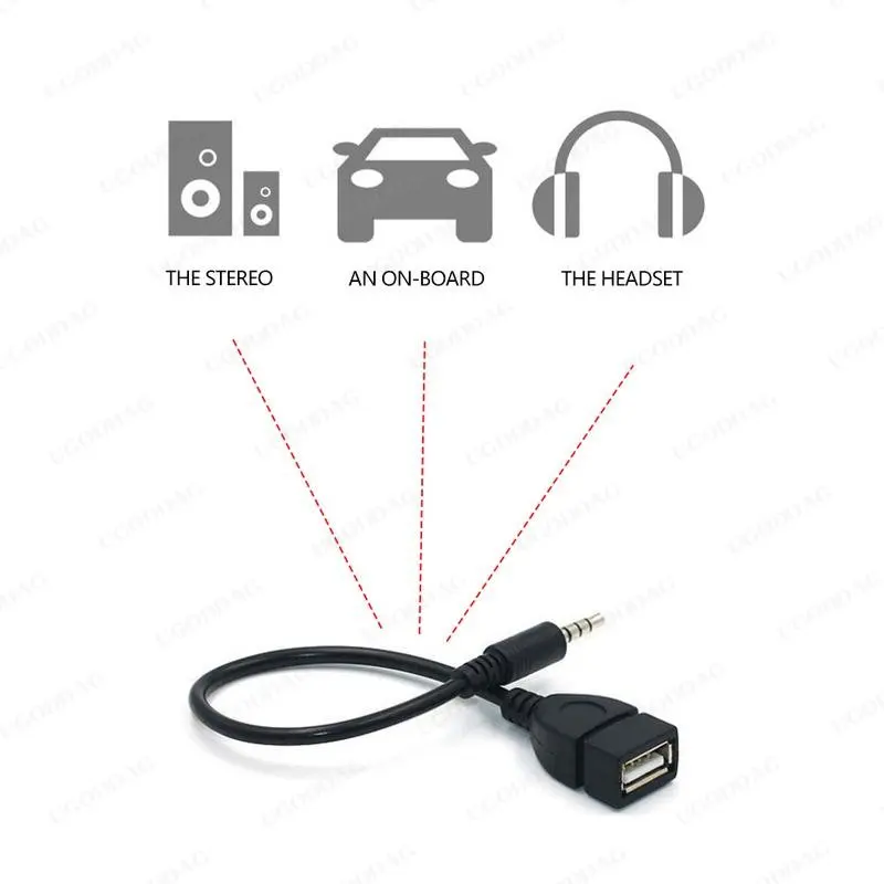 수 오디오 AUX 잭-USB 2.0 A 타입 암 OTG 컨버터 어댑터 케이블, DE08, 드롭 배송 컴퓨터 케이블 및 커넥터, 3.5mm