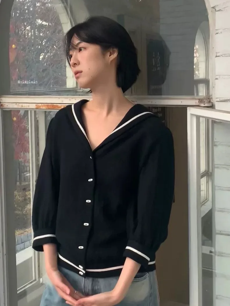 

Retro Collar irt Women's Korean Sle Cotton Top Ele Vintage Design Autumn New Arrival Dongdaemun Viplain Faion