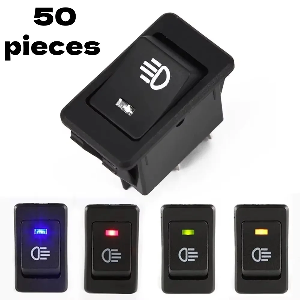 

50 штук кнопок-переключателей противотуманных фар ASW-17D 12В для модифицированных автомобилей, тип «корабль» - красный, синий, зеленый, белый, желтый