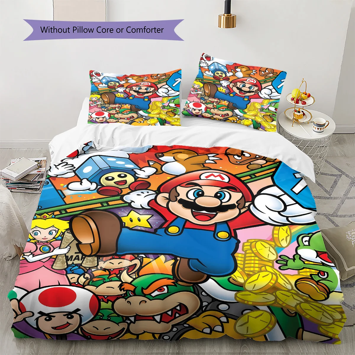 Juego de Ropa de Cama Super Mario All-Stars, 1 Funda Nórdica y 2 Fundas de Almohada, Decoración del Hogar, Regalo Perfecto para los Amantes de los Videojuegos