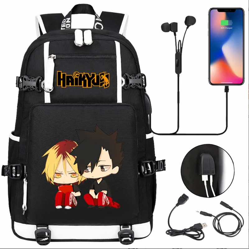 Anime Tobio Kageyama Shoyo Hinata Backpack Teenarges Schoolbag Men Women Fashion USB Charge Port Laptop Outdoor Bags Mochila