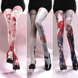 Spring Cute Thin Fashion Pantyhose Women Flower Tree Abstract Portrait Printed Socks Marvel Exhibition Cosplay Lolita Y2k Tights