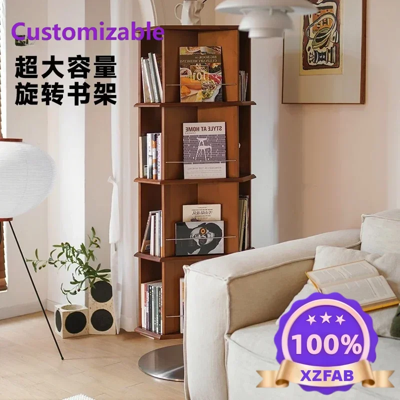 Factory Direct 2026 bookshelf, medieval round, three-dimensional 360-degree bookcase, solid wood floor-to-ceiling shelf against