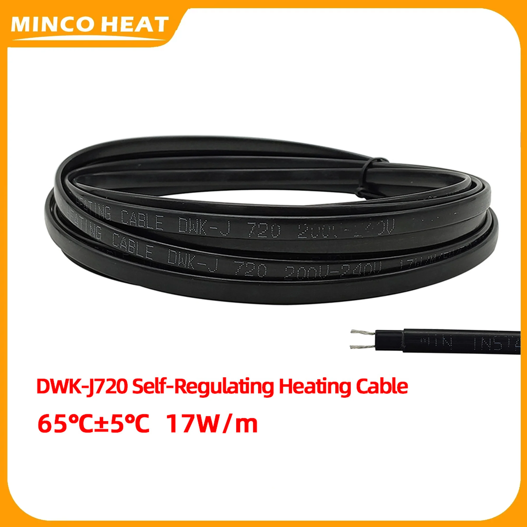 Minco Heat 17w/m 1~50 Meters Waterproof Self Regulating Heating Cable 65°C Prevent Pipe Freeze Heat Trace System