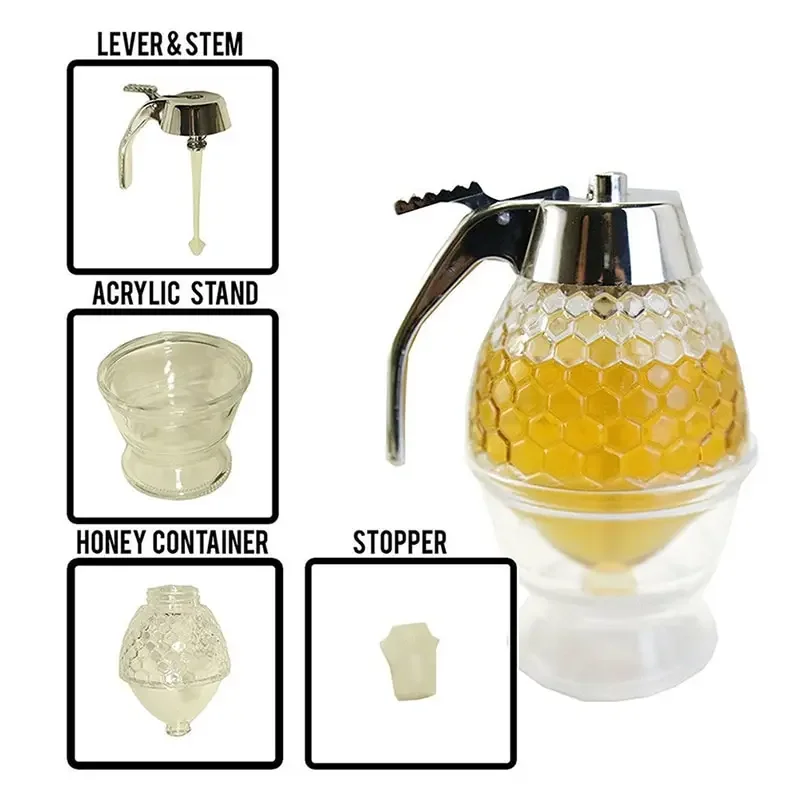 น้ำผึ้ง Jar คอนเทนเนอร์ถ้วยน้ำกาต้มน้ำครัว Bee หยด Stand Holder แบบพกพาโหลเก็บ