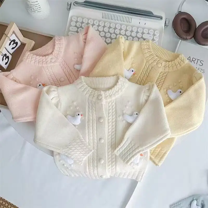 

Spring and Autumn Girls' Sweater Knitted Sweater Fashion Stereoscopic 3D Cartoon Children's Casual Cardigan Coat 80-130CM