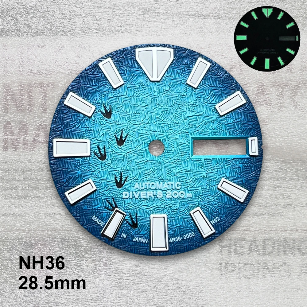 28.5mm S Logo Dial 3D Footprint Dial Fit NH36/4R36 Movement Green Luminous High Quality Watch Modification Accessories