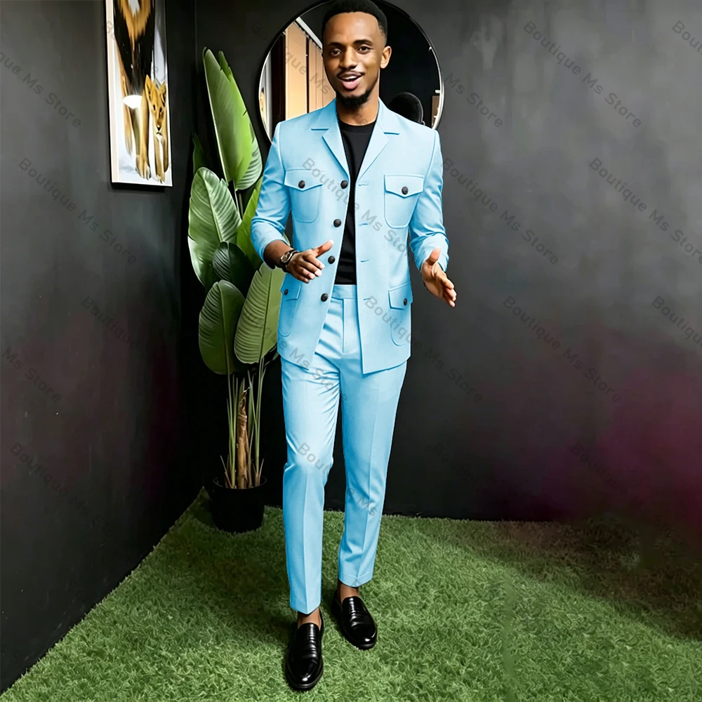 Men Safari Suit Two Piece Set Notch Lapel Single Breasted Blazer Pants Set For Men Casual Smart Office Wear Fashion Outfit view 4