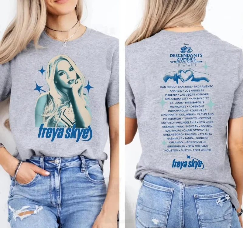 

Disney Descendants Zombies Worlds Collide Tour Freya Skye T-Shirt Disneyland Summer Tour 2025 Summer Shirt Men and Women Loose