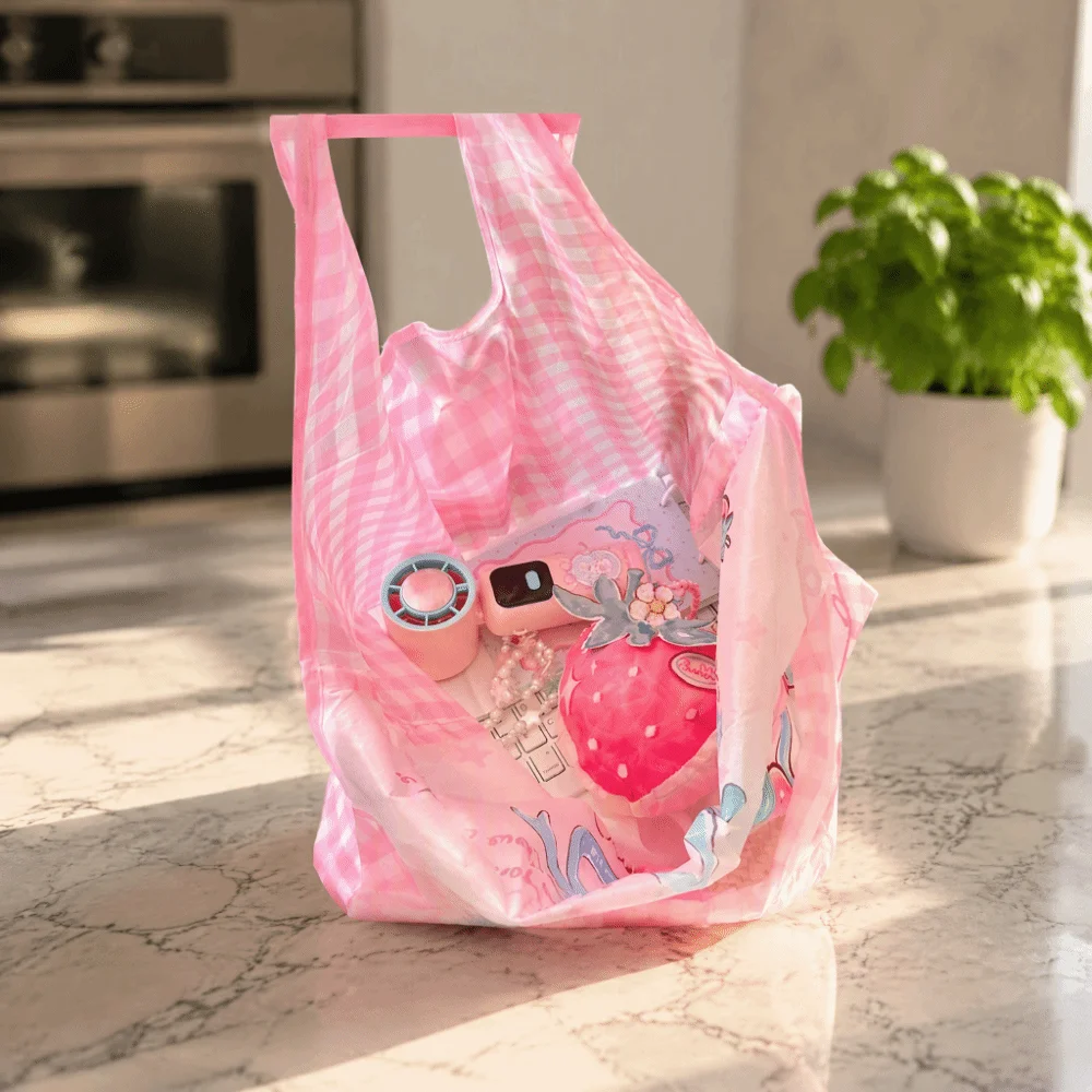Kawaii Foldable Keychain Bag Fruit Shape Sweet Girls Cartoon Shopping Bag Pendant Strawberry Large Capacity
