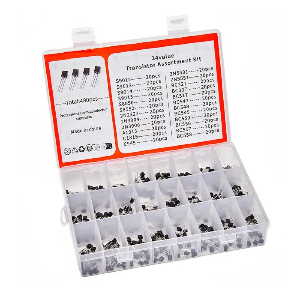 480pcs/set TO-92 Transistor Assortment Kit 24 Values NPN PNP Silicon Transistors For Electronic Devices Accessories