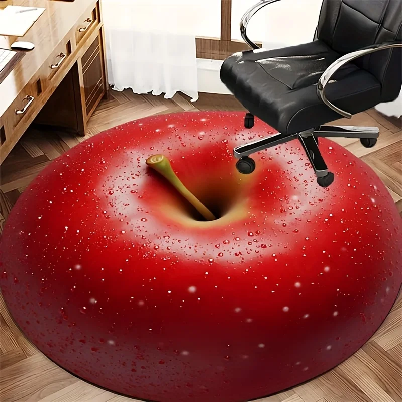 Red Apple Print Round Rug, Vibrant Fruit Theme Polyester Mat for Living Room Office Bedroom Outdoor Patio Decor Gift