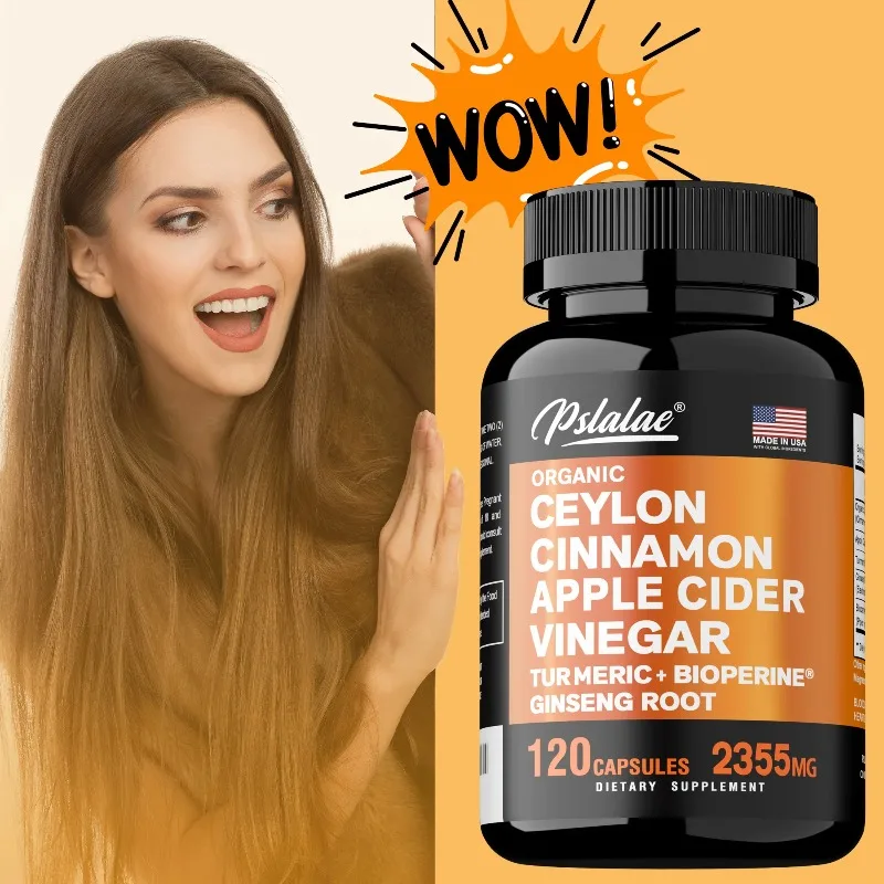 Organic Ceylon Cinnamon Capsules with Apple Cider Vinegar Turmeric Bioperine, Supports Joint, Brain, Digestive & Heart Health