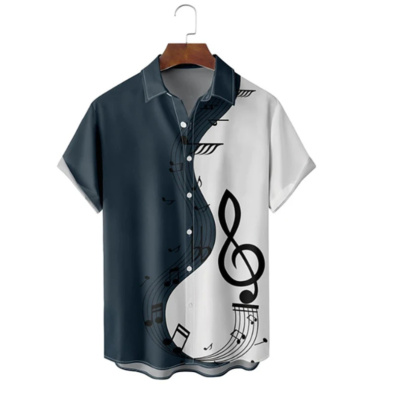 Chemise hawaïenne d'été pour hommes, motif imprimé Notes de musique, rue en plein air, manches courtes, vêtements imprimés, créateur de mode