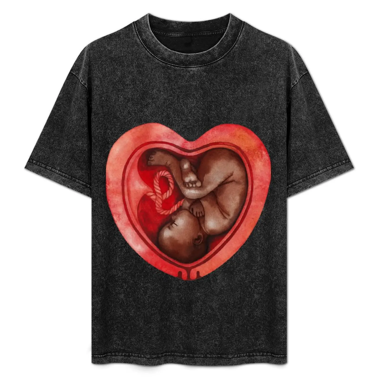 

Watercolor fetus inside the heart shaped womb T-Shirt Large Size Loose Casual Tee