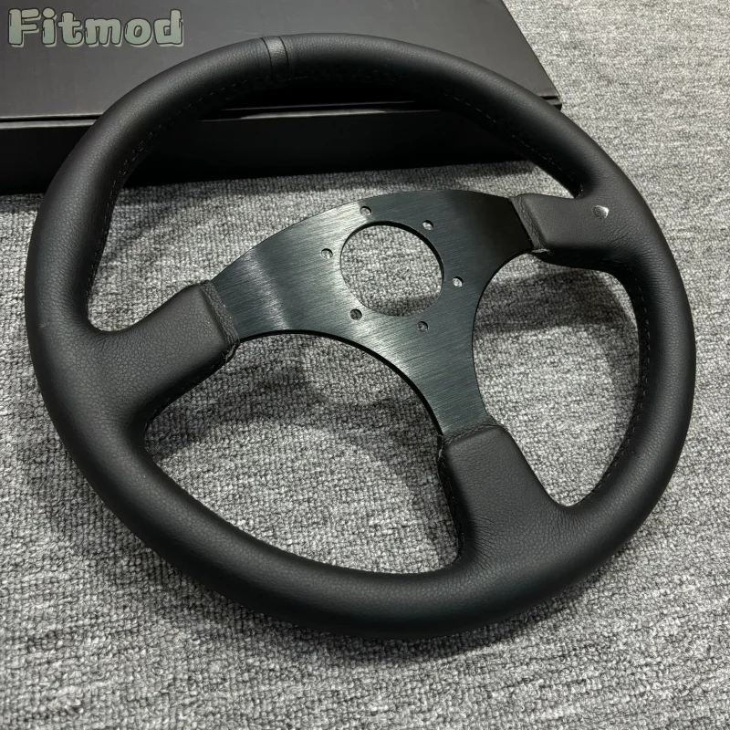 JDM 14-inch 350MM Racing Modified Leather Steering Wheel, Flat Drift Sports Game Steering Wheel PCD70MM