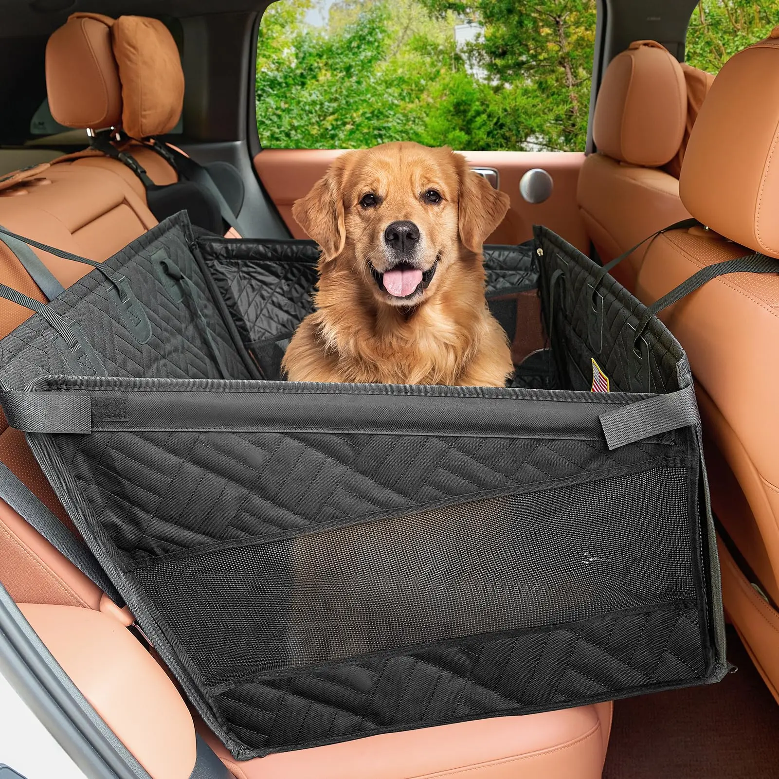 

Pet Car Seat Basket with 2 Safety Belts Breathable Secure Rear Dog Car Seat Protector for Cats Dogs Easy-Clean Transparent Mesh