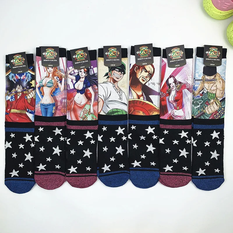 Anime One Piece Stockings High Quality Cartoon Luffy Zoro Chopper Action Figures Elastic Socks Harajuku Crew Sox Socks Toys Gift