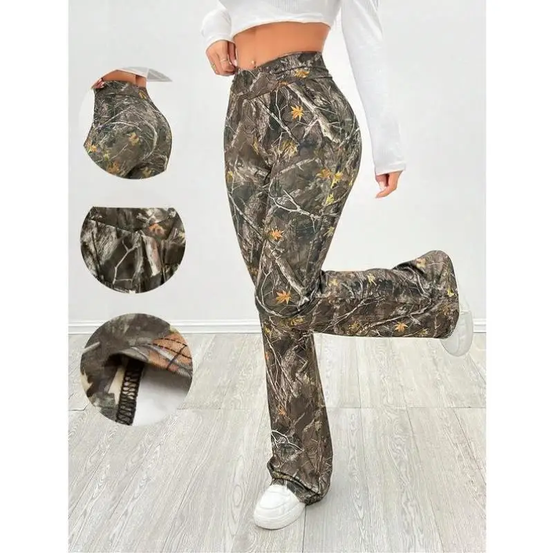 

Women's Casual Comfortable Camouflage Print Flared Pants Straight Leg Sle ex PVC Material Winter Collection