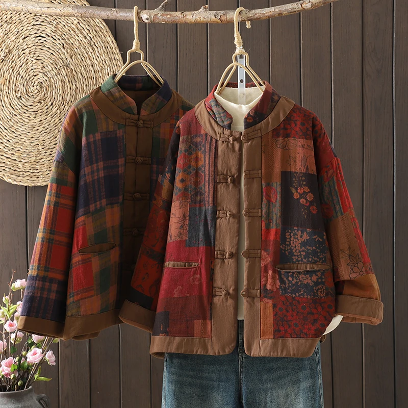 

Свободный крой, хлопковый джет с пуговицами, повседневный тонкий воротник, китайский сарафан, большой размер, женский этнический тонкий костюм