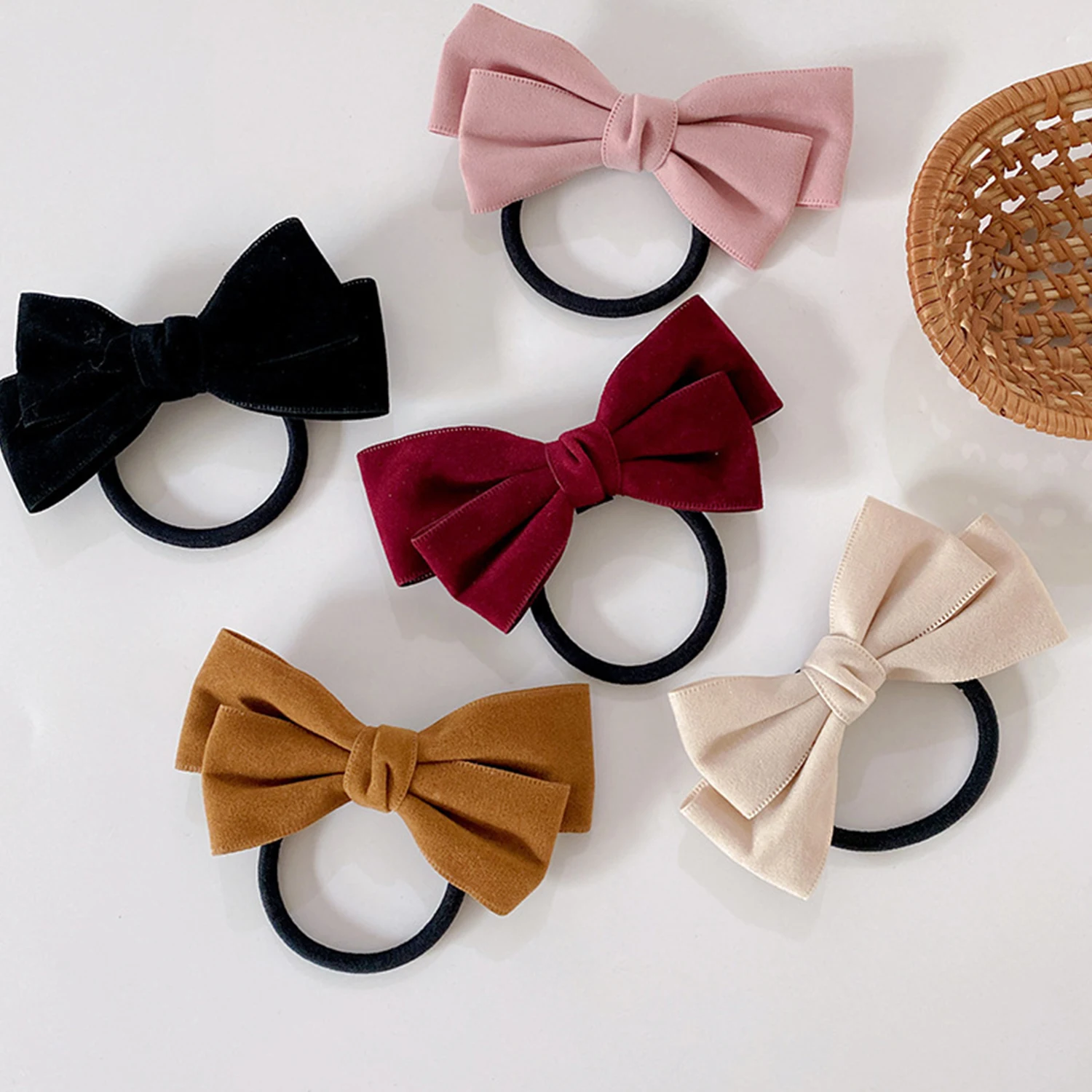 

New Fashion Cute Women Bow Girl Elastic Hair Band Children Hair Ties Princess Hair Accessories Candy Color Sweet Velvet Headwear