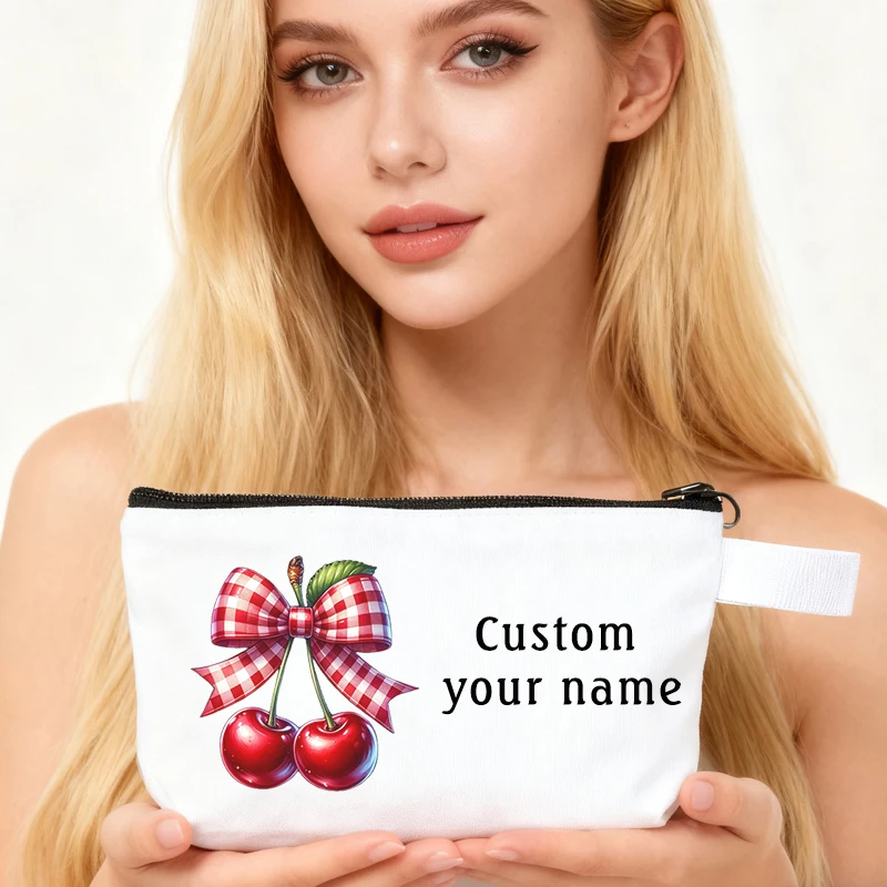 

Custom Name Cherry Diagram Makeup Bag Travel Toiletry Bag Pencil Cases Women's Small Cosmetic Pouch Multifunction Organizers