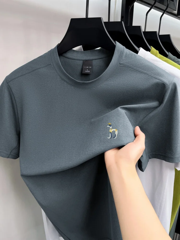 High end brand men short sleeve T-shirt exquisite cartoon embroidery summer new Korean style youth fashion casual round neck top