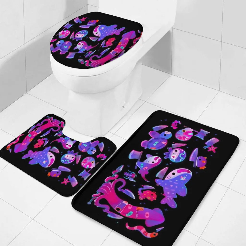 

Stabby marine life Bathroom Rugs Set 3 Piece U-Shaped Toilet Rug Soft Non-Slip Thick Bath Mat and Contour Toilet Rug