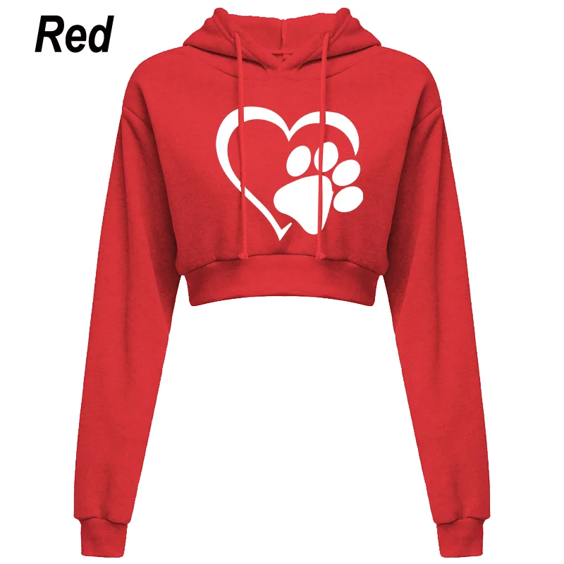 Women Crop Top Hoodie Casual Long Sleeve Hooded Short Sweatshirt Sexy Printed Crop Sweaters 10 Colors