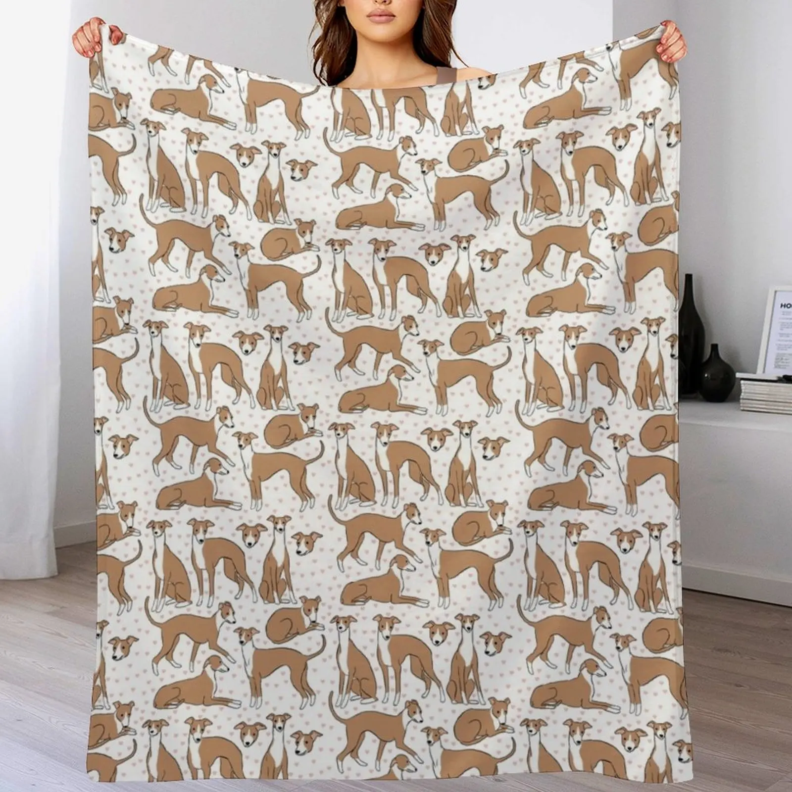 

Italian greyhound cute illustration pattern Throw Blanket Fluffy Cozy Throw Blanket for Home Decor