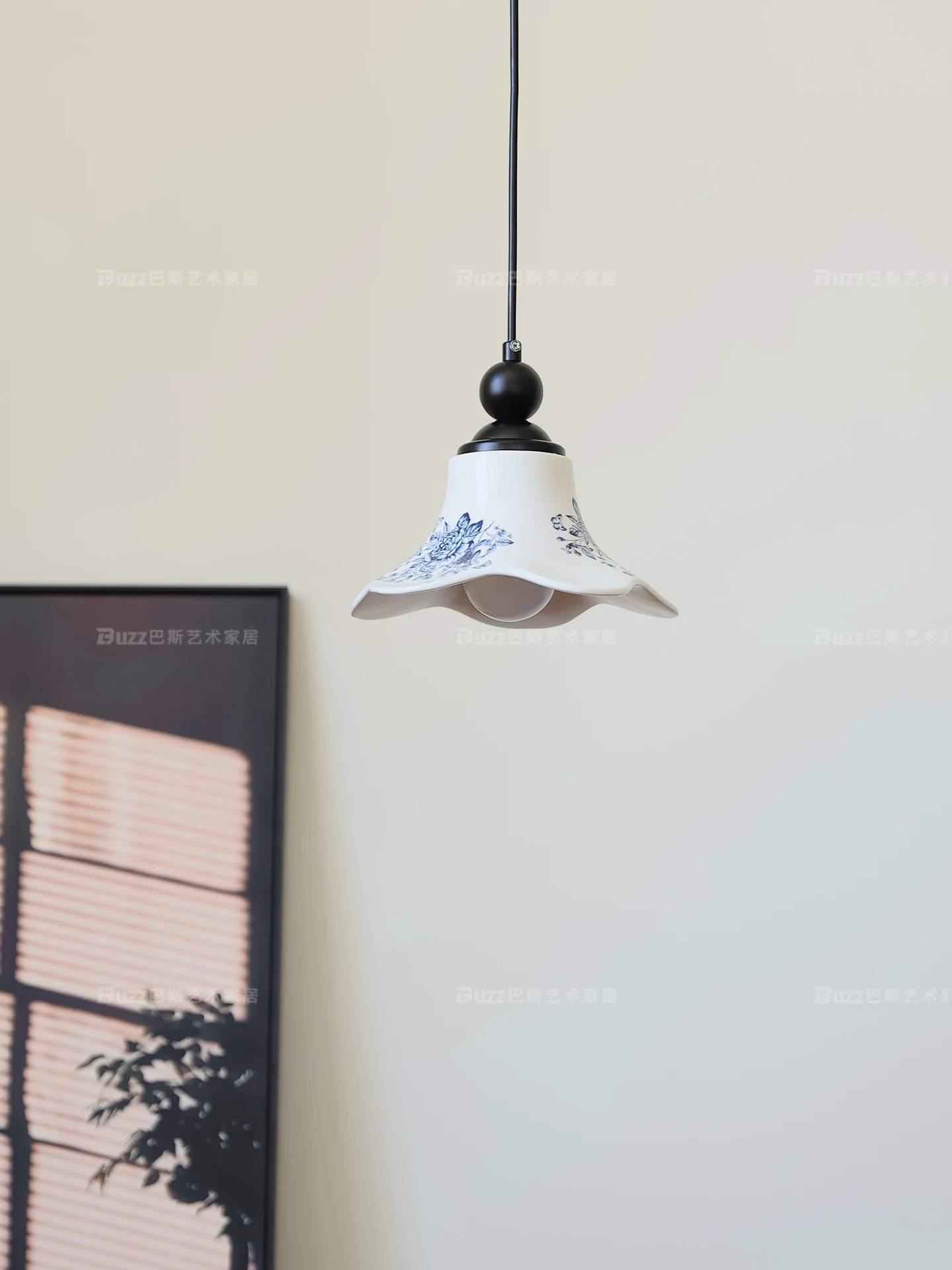 مصباح معلق من السيراميك باللونين الأزرق والأبيض، مصباح بجانب السرير لغرفة النوم الجمالية الصينية، مصباح خط معلق للدراسة في المدخل القديم