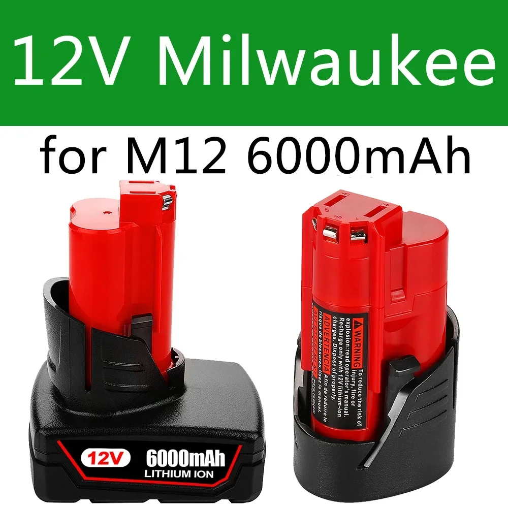 12V Battery 3Ah 6Ah Rechargeable Battery For Milwaukee M12 XC Cordless Tools 48-11-2402 48-11-2411 48-11-2401 MIL-12A-LI