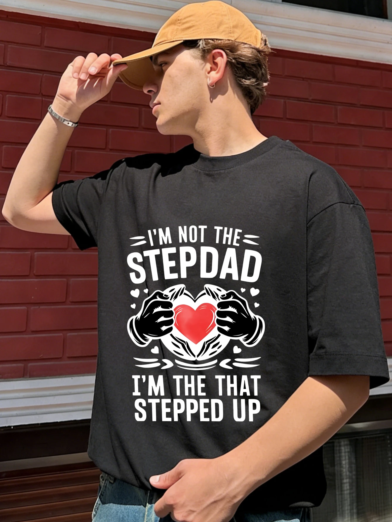 

Mens Oversized Short Sleeve T Shirt Funny 'Stepped Up Dad' Graphic Printed Cotton Tee Summer Casual Daily Wear Gift for Men