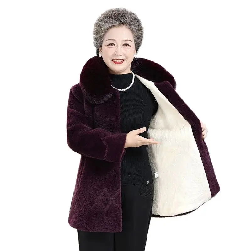 

Middle-Aged And Elderly Imitation Mink Coat Femal Mother Winter Jacket Grandma Thickened Warm Woolen Wife's Fashion Jackets