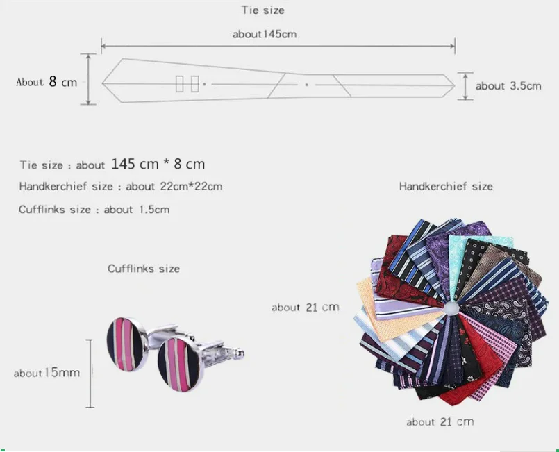 Heißer Verkauf 8 cm breite Krawatten-Sets blau solide Herren Krawatte Taschentuch Manschettenknöpfe Clip Box Hochzeitsgeschenk Seide handgefertigt – Detail 2