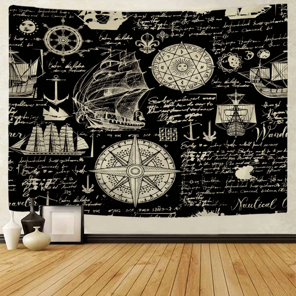 Vintage pirate ship tapestry home decoration wall hanging art decoration background cloth living room printing decoration mural