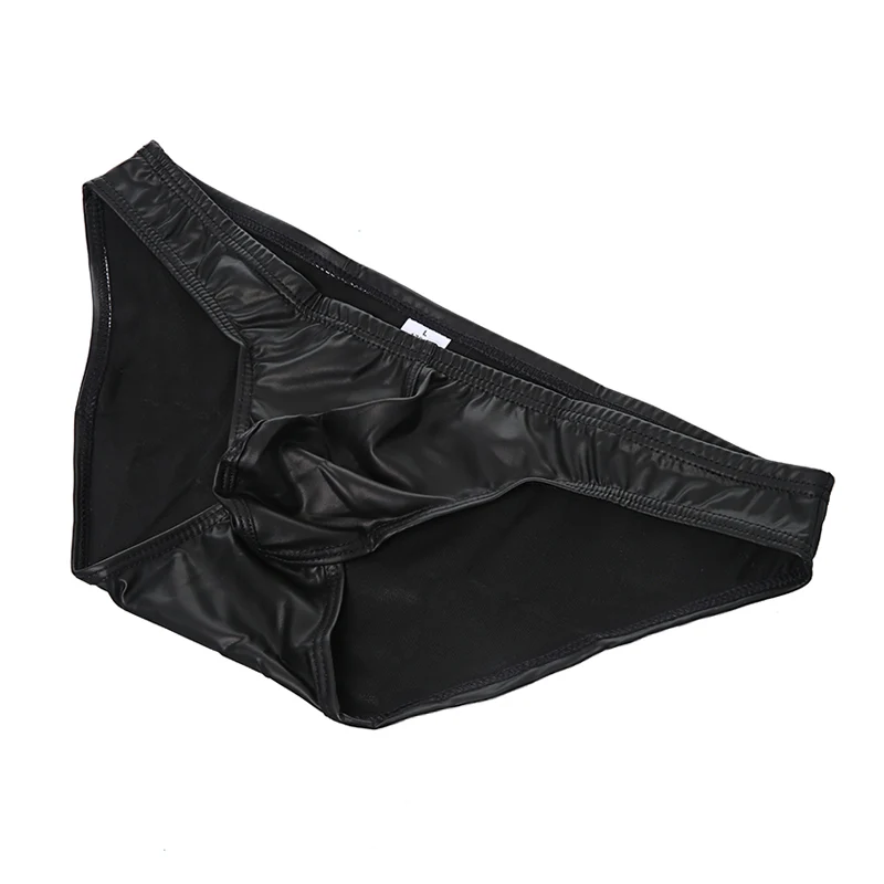 Athletic Briefs Faux Leather Underwear Sport Exercise Low Rise Gym Bodybuilding PU Supporter Underpants U Convex Pouch Workout