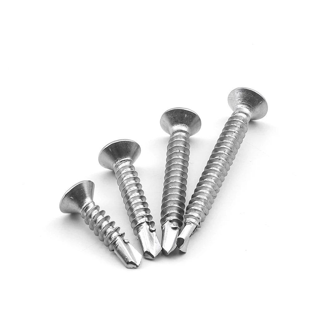 JUIDINTO 30pcs Phillips Flat Head Self Drilling Screw M4.2 M4.8 410 Stainelss Steel Hardiflex Screws for Sheet Metal