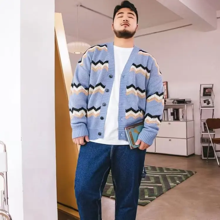 

Fall Large Size 250 Pou Korean Sle V-Ne Sweater Jaet Men's Diamond Color Blo Knitted Open Cardigan Faionable Loo...