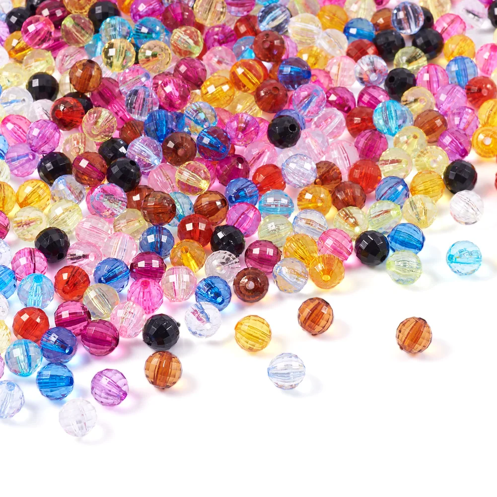 420pcs 8mm Transparent Acrylic Beads Faceted Round Loose Spacer Bead for Jewerly Making Bracelet Necklace DIY Findings